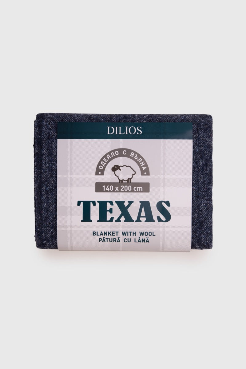 Patura cu lana TEXAS ALBASTRU 140/200 cm