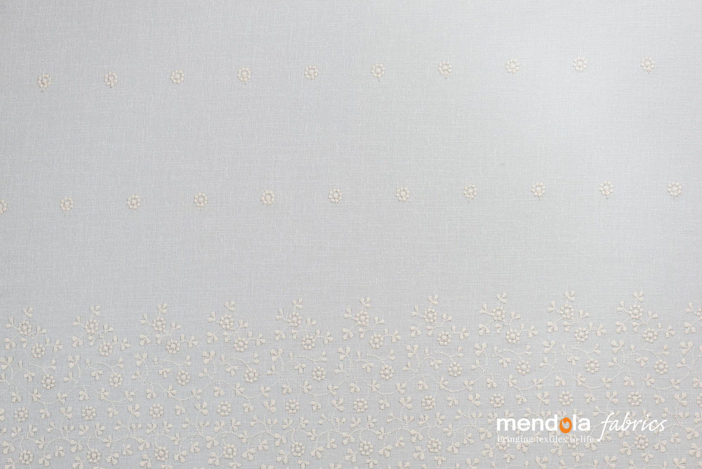 Perdea Splash 1906, albă, textură ca de in, cu broderie model floral bej