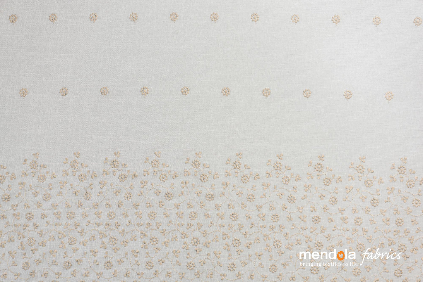 Perdea Splash 1908, bej, textură ca de in, cu broderie model floral