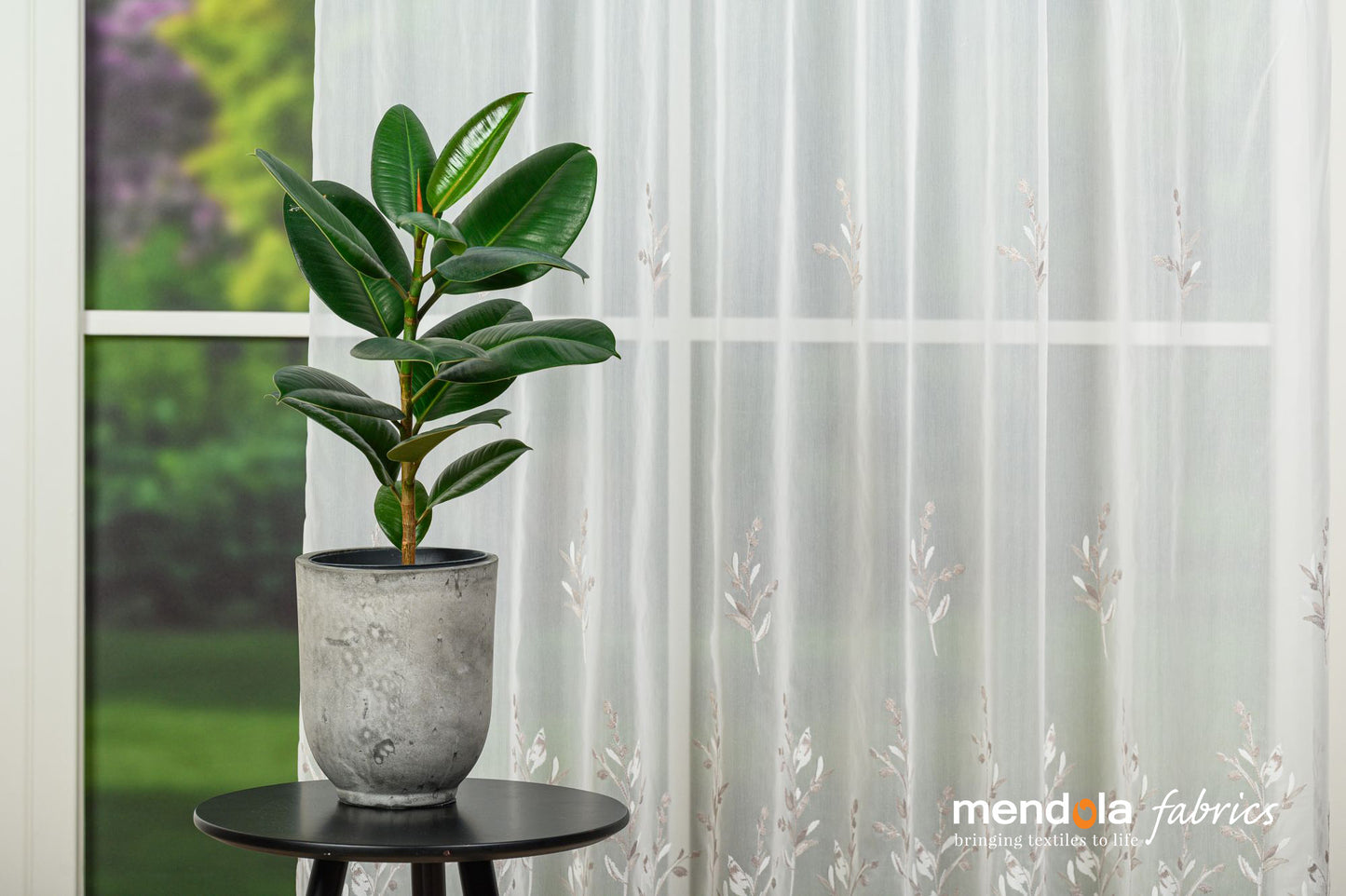 Perdea Venus P1015, gri, tull cu broderie model floral