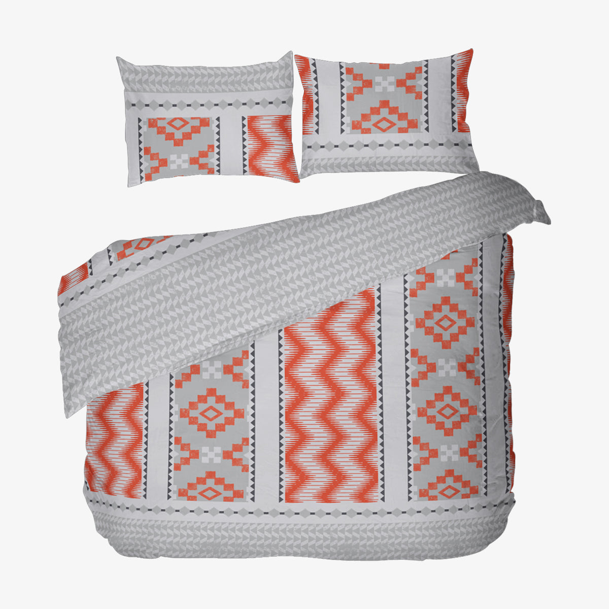 Lenjerie de pat dublu fara cearsaf de pat FOLKLOR GRI, 100% bumbac ranforce, 3 piese