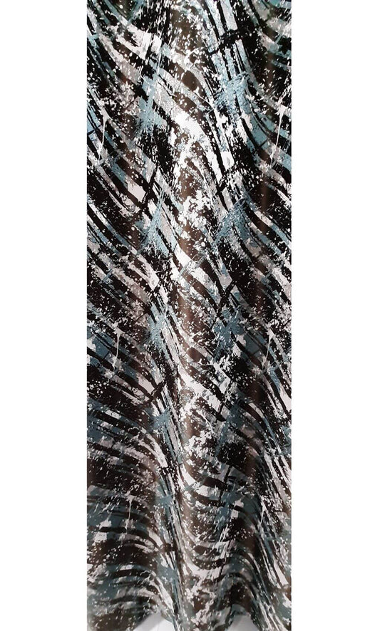 Draperie 21048/4102, tafta, turquoise/ alb/ gri/ negru