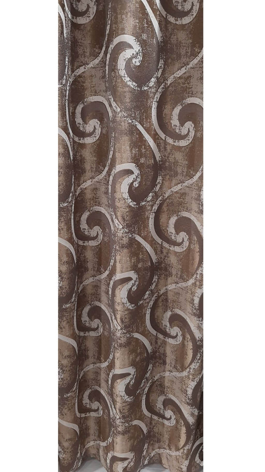 Draperie 21060/4502, tafta și mătase, model geometric, maron, alb, crem