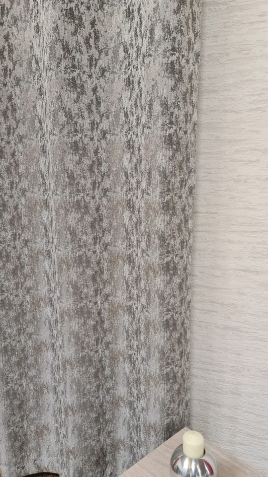 Draperie 21558/4407, tafta cu mătase, model patinat, alb, gri și grej