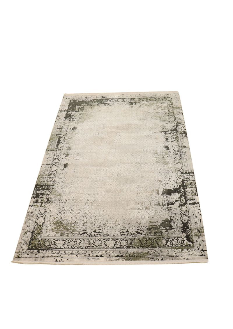 Covor Ebat, Pierre Cardin, din mătase și bambus, model abstract, alb / gri / olive, 160x230 cm