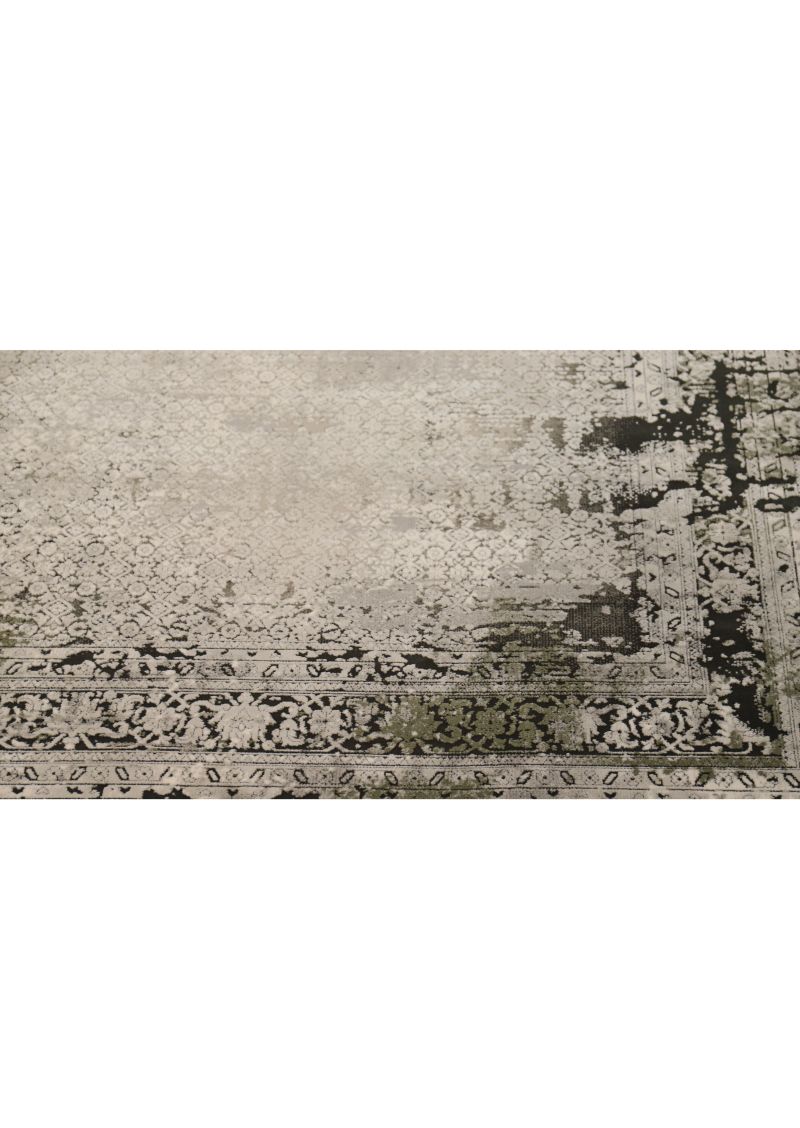 Covor Ebat, Pierre Cardin, din mătase și bambus, model abstract, alb / gri / olive, 160x230 cm