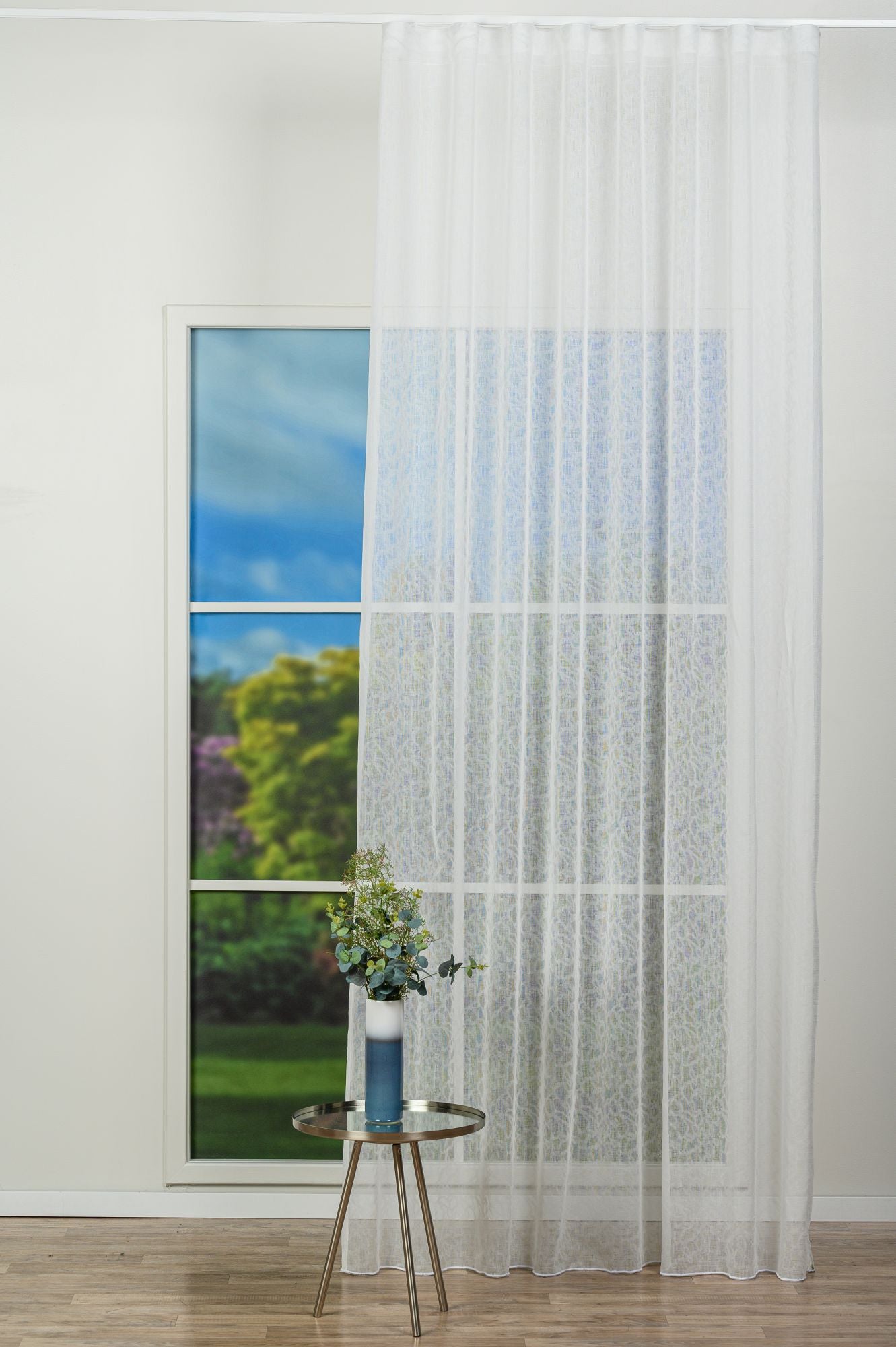 Perdea Hydra 01, crem, voal, cu model abstract