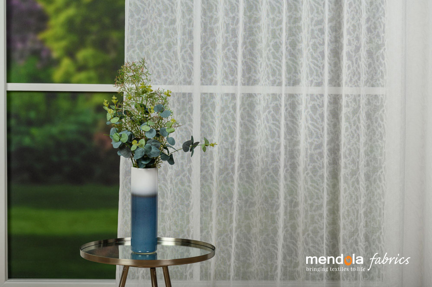 Perdea Hydra 01, crem, voal, cu model abstract