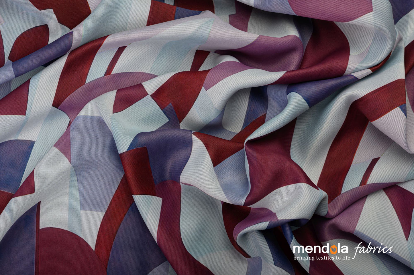 SEMPER 01 drapery, dimout, with geometric pattern, burgundy-purple