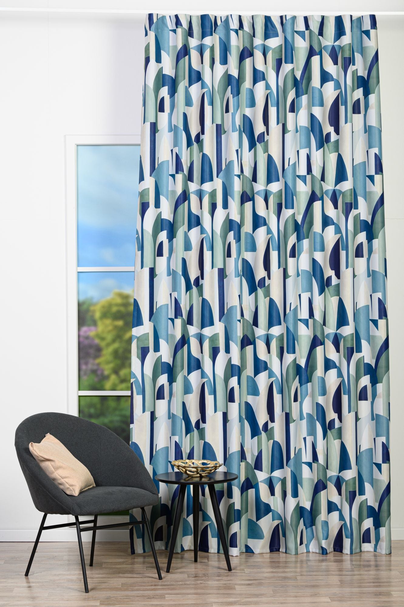 Draperie SEMPER 02, dimout, cu model geometric, verde-albastru