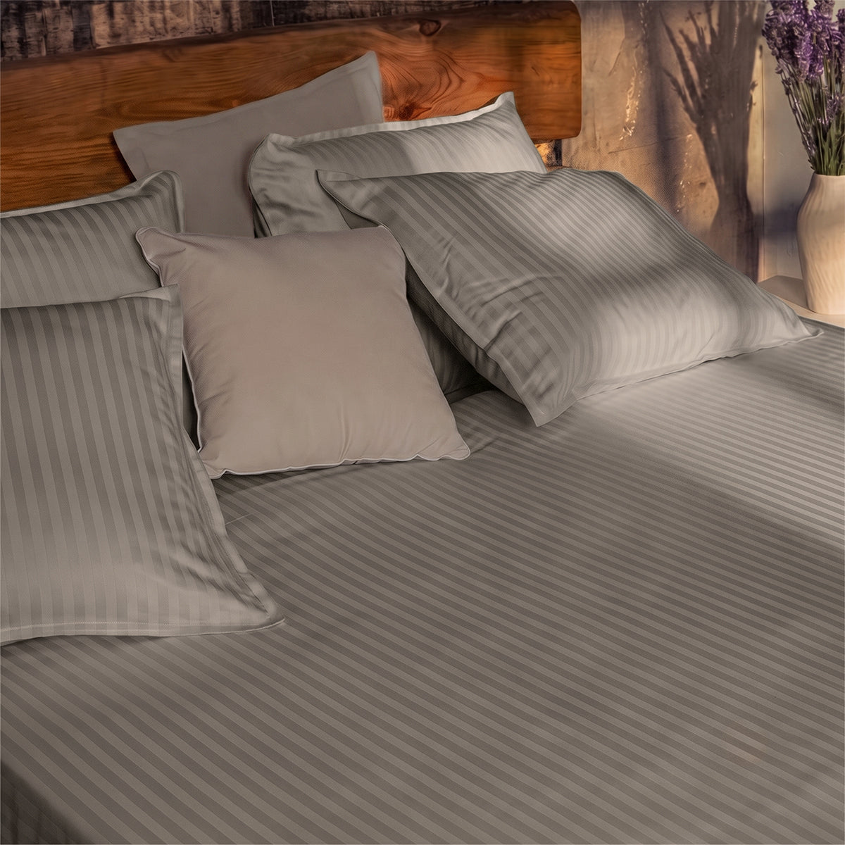 Striped bed sheet SEVILLA LUX DARK GREY 240/260 cm