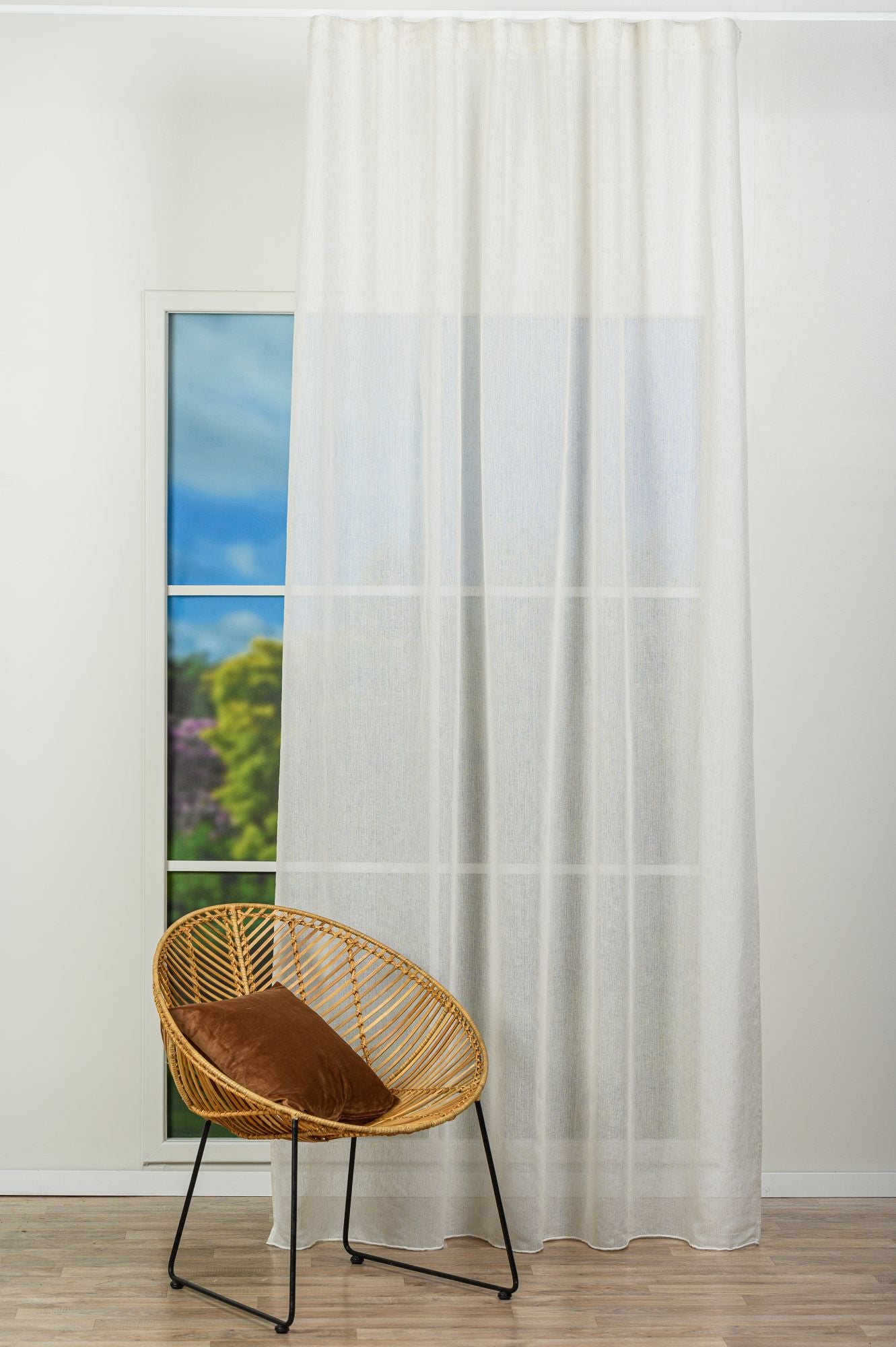 Figuera 01 curtain, beige, transparent, with linen look