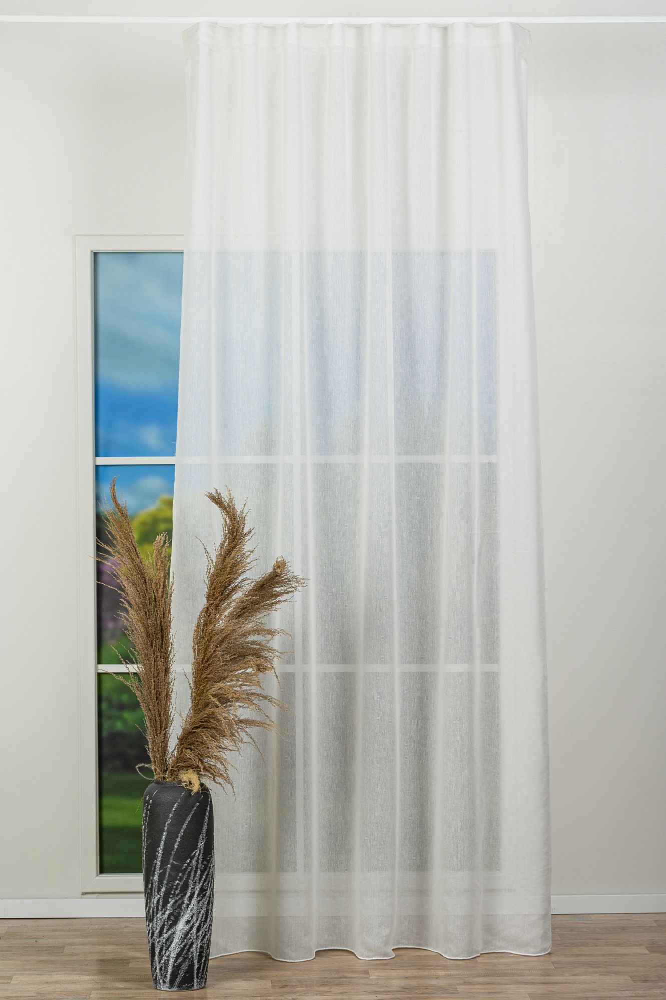 Figuera 02 curtain, cream, transparent, with linen look