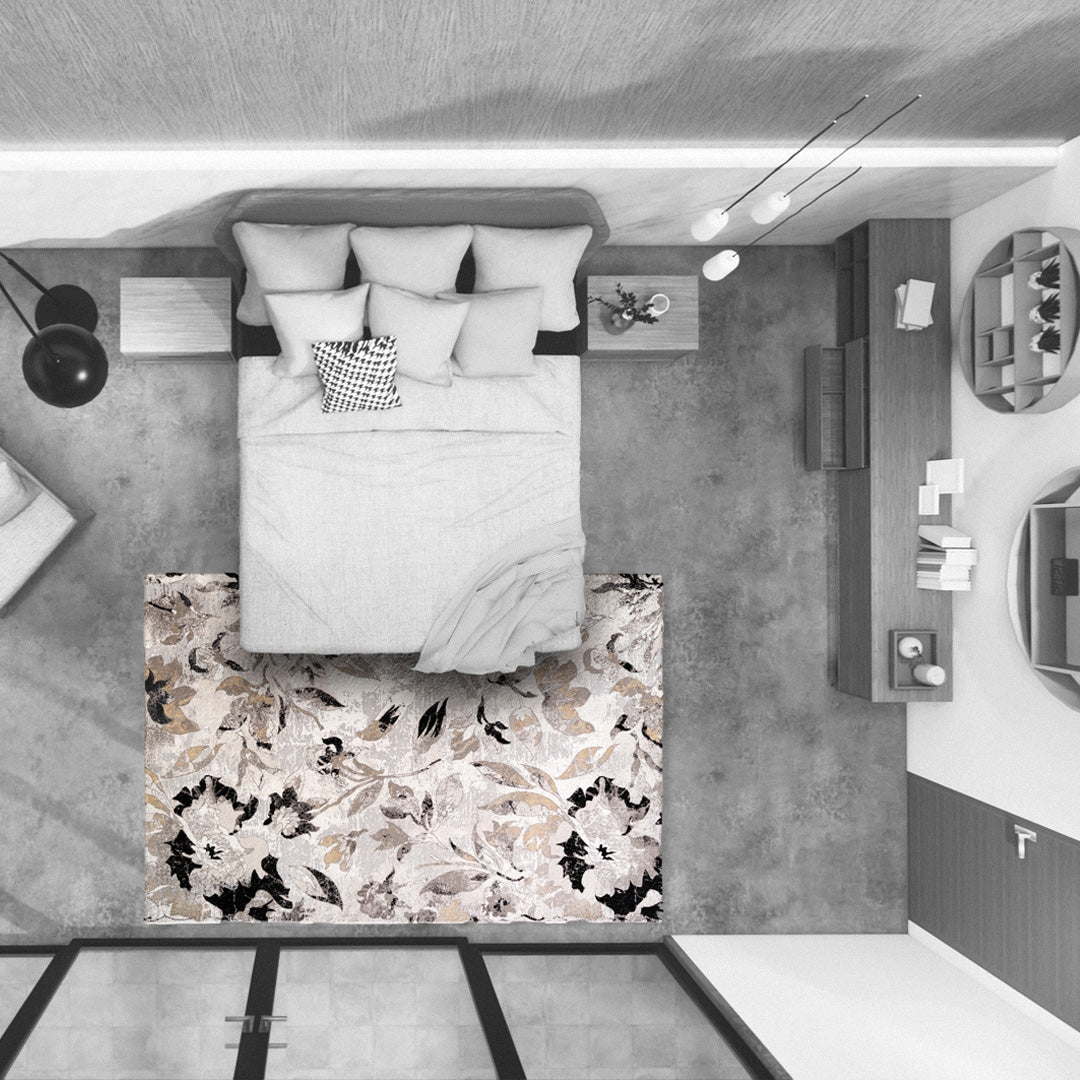 Carpet BOMBAI Floral Print Taupe/Gold