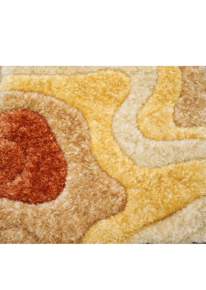 Covor Lodos, model 3D, fir lung, 80 x 150 cm, crem / galben / portocaliu