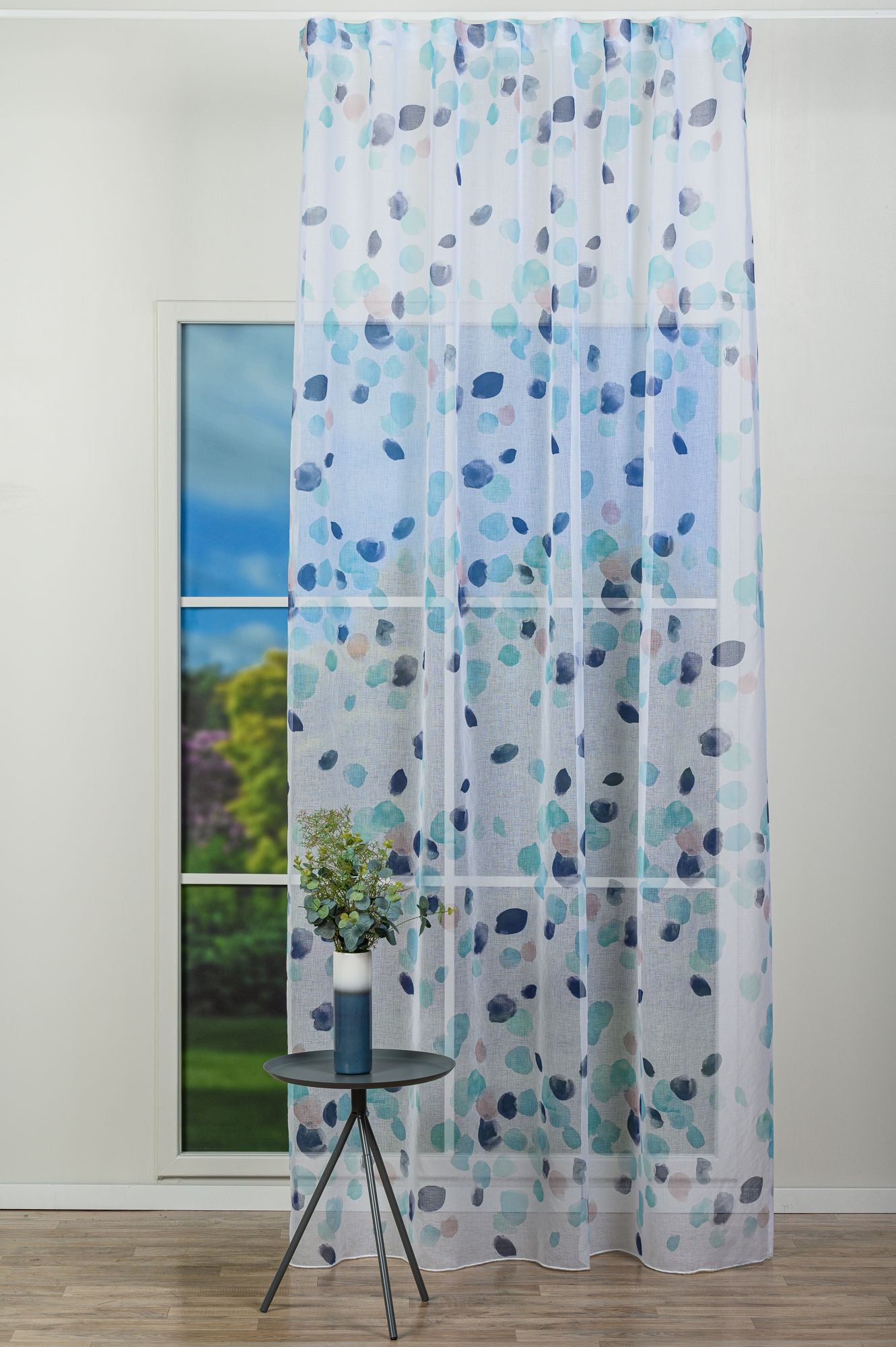 Dessi C1 curtain, blue, with multi-colored polka dots