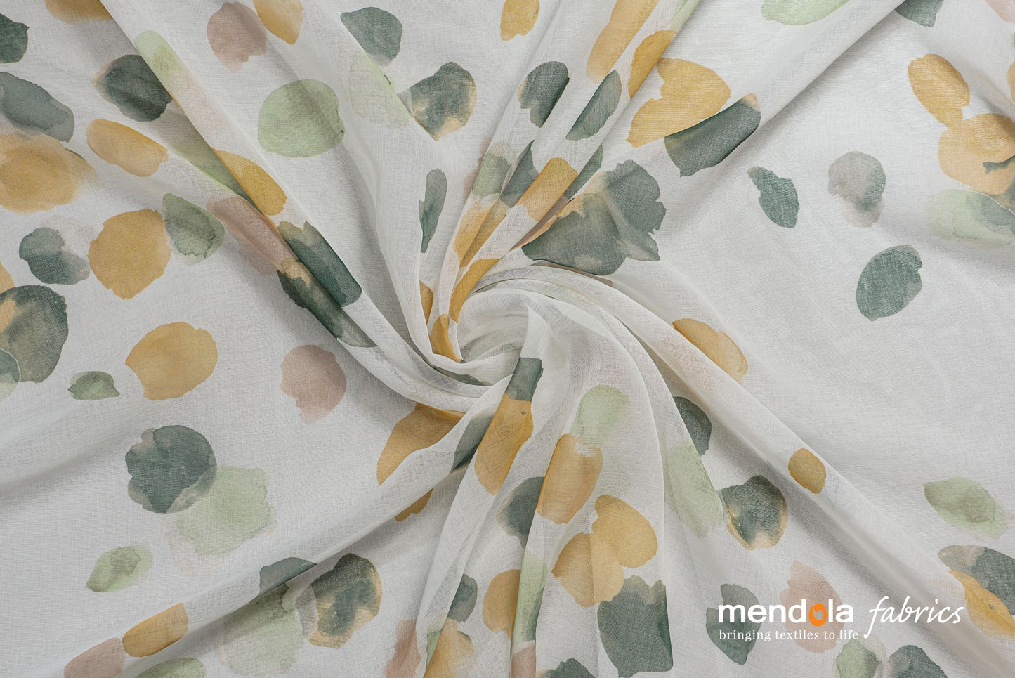 Dessi C3 curtain, mustard, with multi-colored polka dots