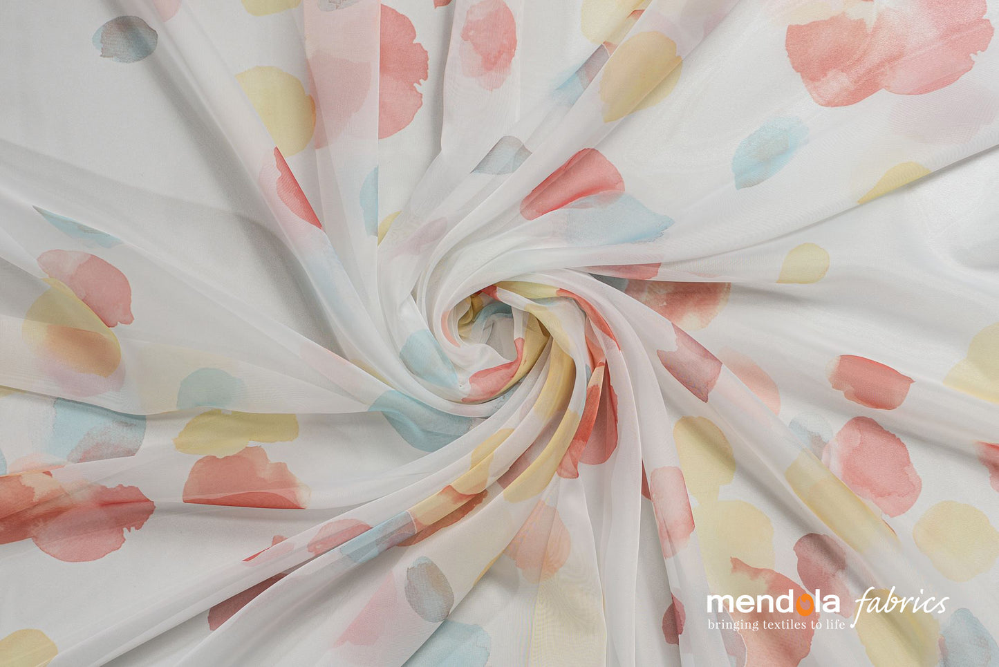 Dessi V2 curtain, yellow, terracotta, with multi-colored polka dots