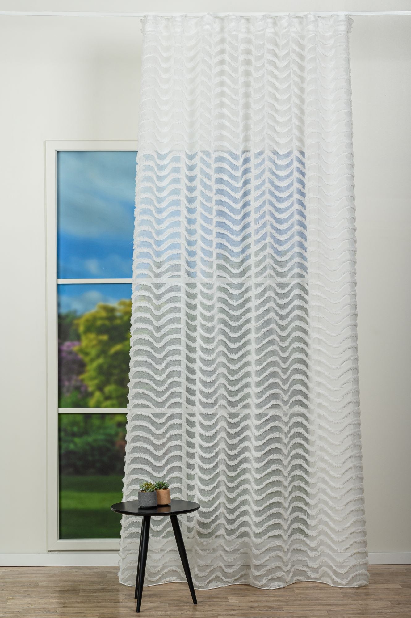 Perdea Parada 01, albă, uni, cu valuri din material