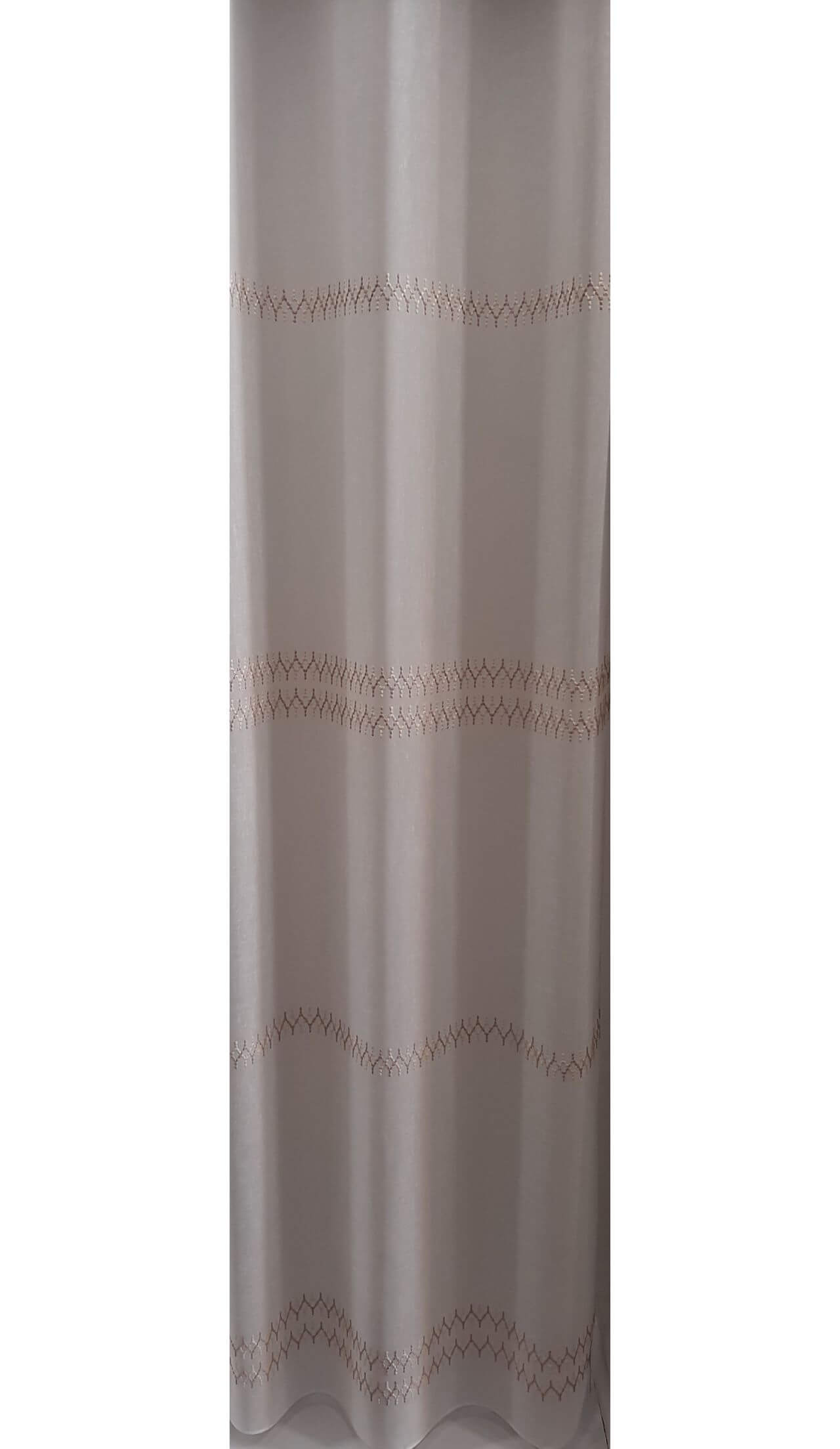 Perdea in 52775/15, albă, cu model geometric liniar roz pudră cu bej