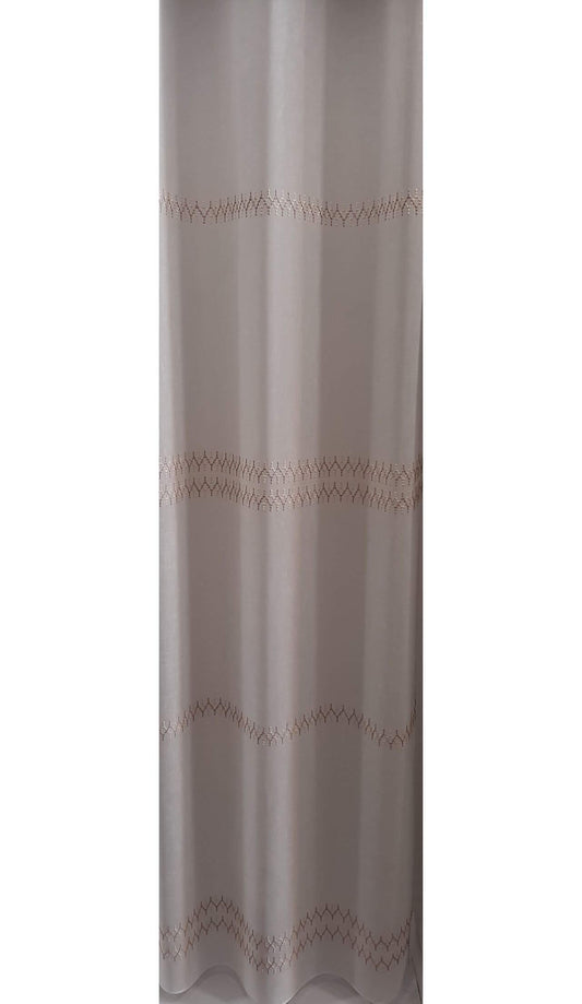 Perdea in 52775/15, albă, cu model geometric liniar roz pudră cu bej