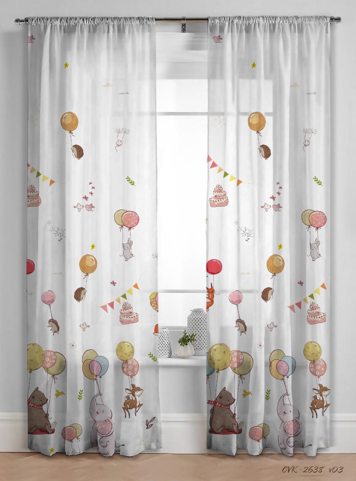 Perdea 534 CVK2638/03, din in natural, albă, cu imprimeu iepurași, model exclusiv