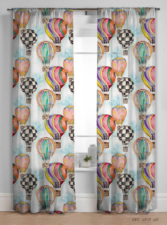 Perdea 534 CVK2821/01, din in natural, albă, imprimeu cu baloane cu aer cald, model exclusiv