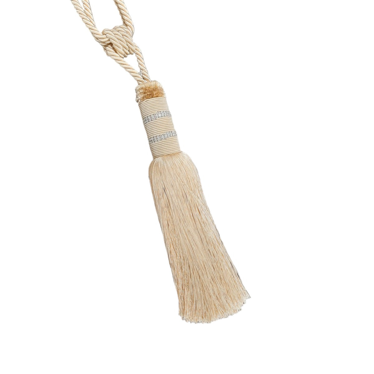 Ciucure decorativ cu șnur pentru perdele și draperii, Canaf Crystal, cu două șiruri de cristale