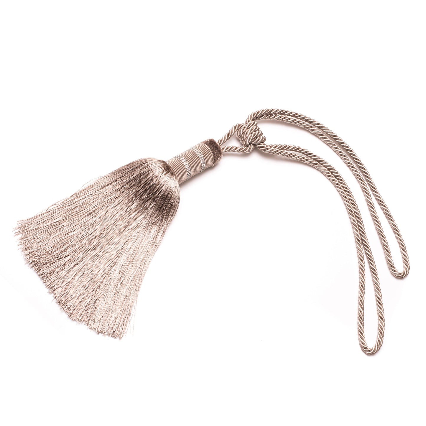 Ciucure decorativ cu șnur pentru perdele și draperii, Canaf Crystal, cu două șiruri de cristale