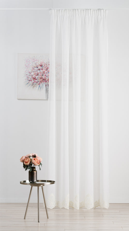 Perdea Divina 01, ivoire, in, model simplu cu terminație broderie