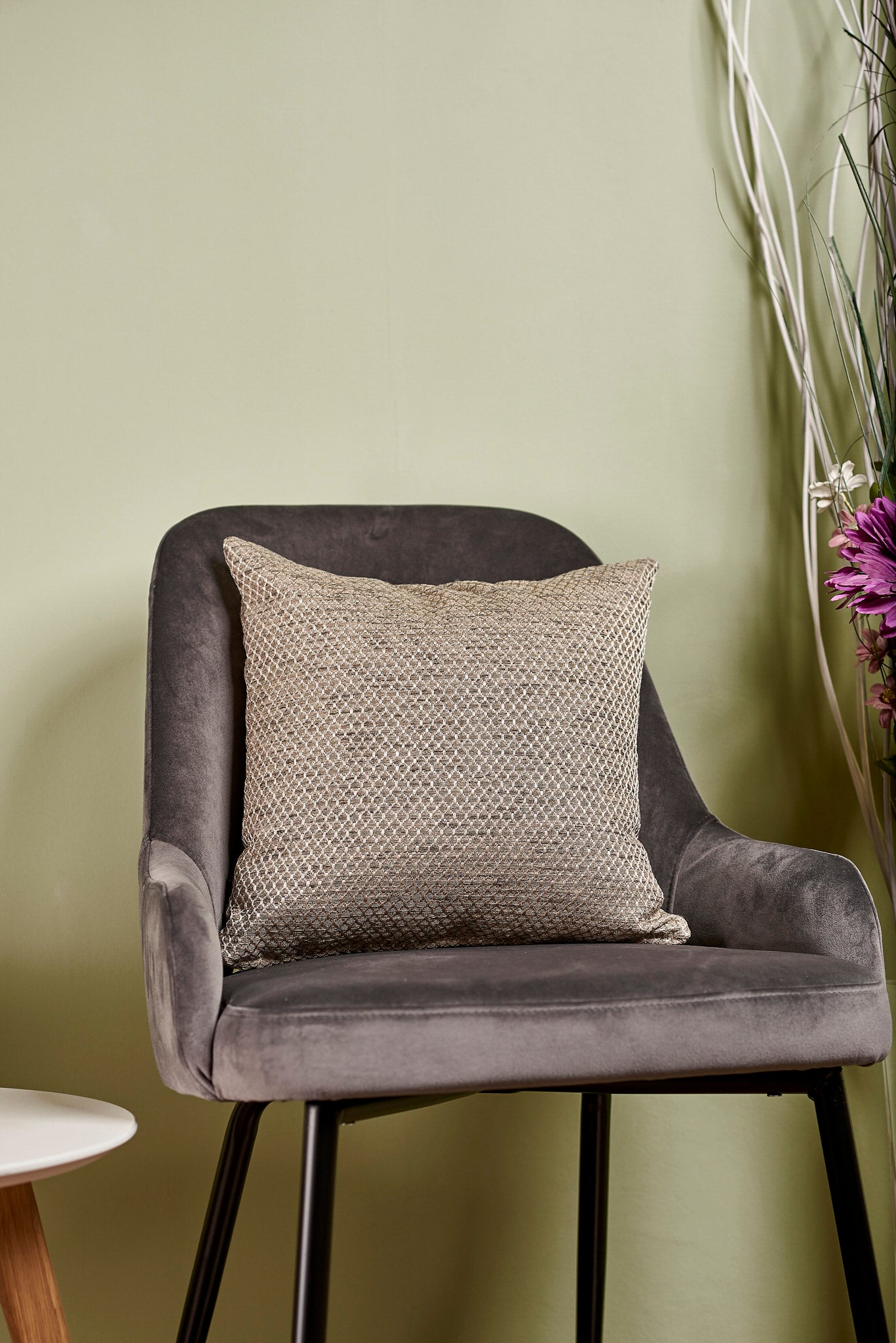 Față pernă – Husă pernă decorativă 40×40, tafta texturată, bej, gri, crom