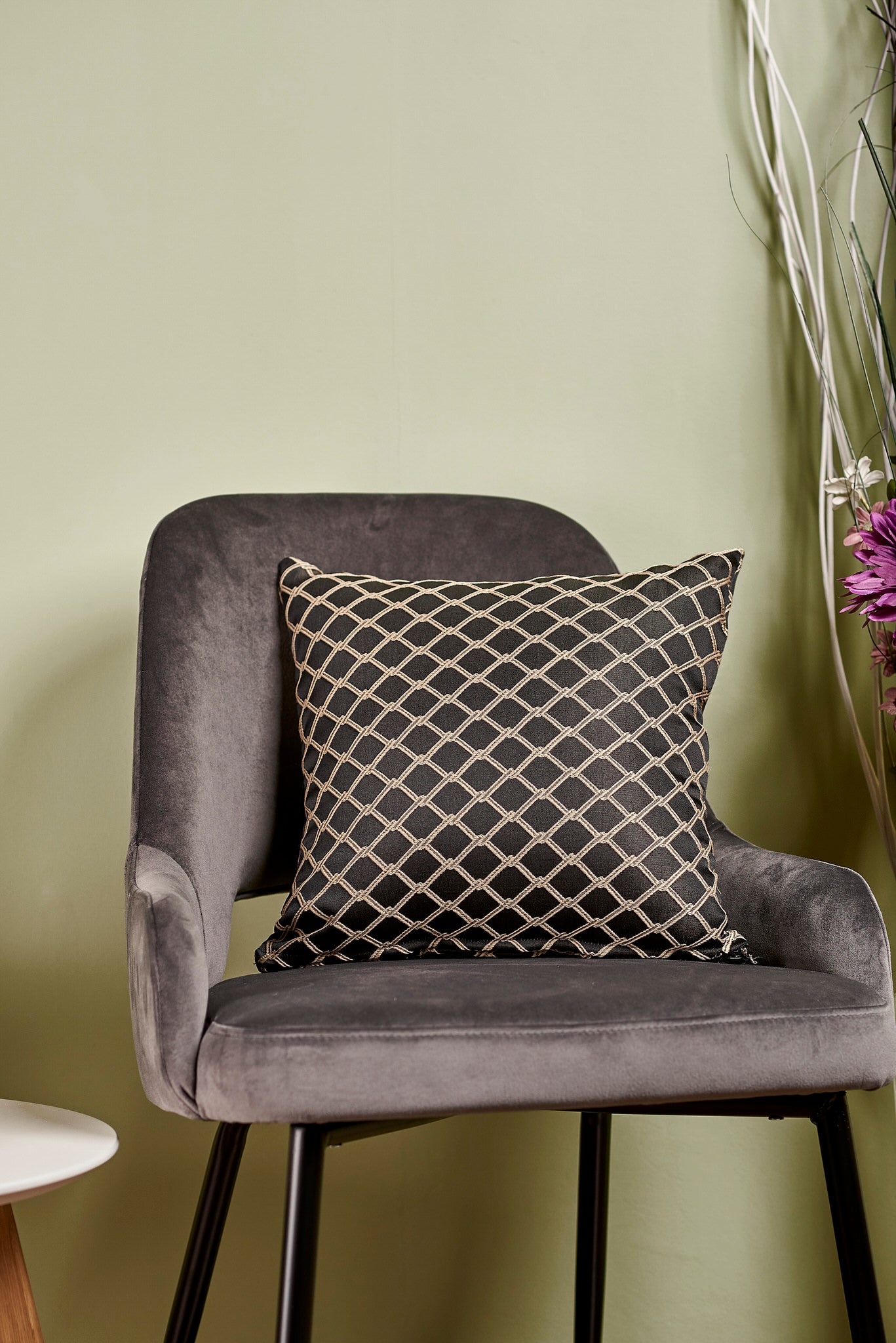 Față perna Geo – Husă pernă decorativă 40×40, tafta texturată, negru, bej