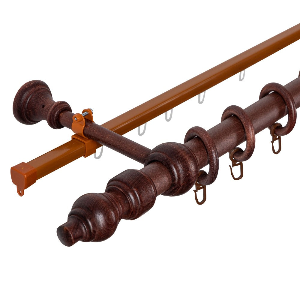 Simple solid wood gallery Filigrano, mahogany shade, 120 cm - U-RAIL INCLUDED