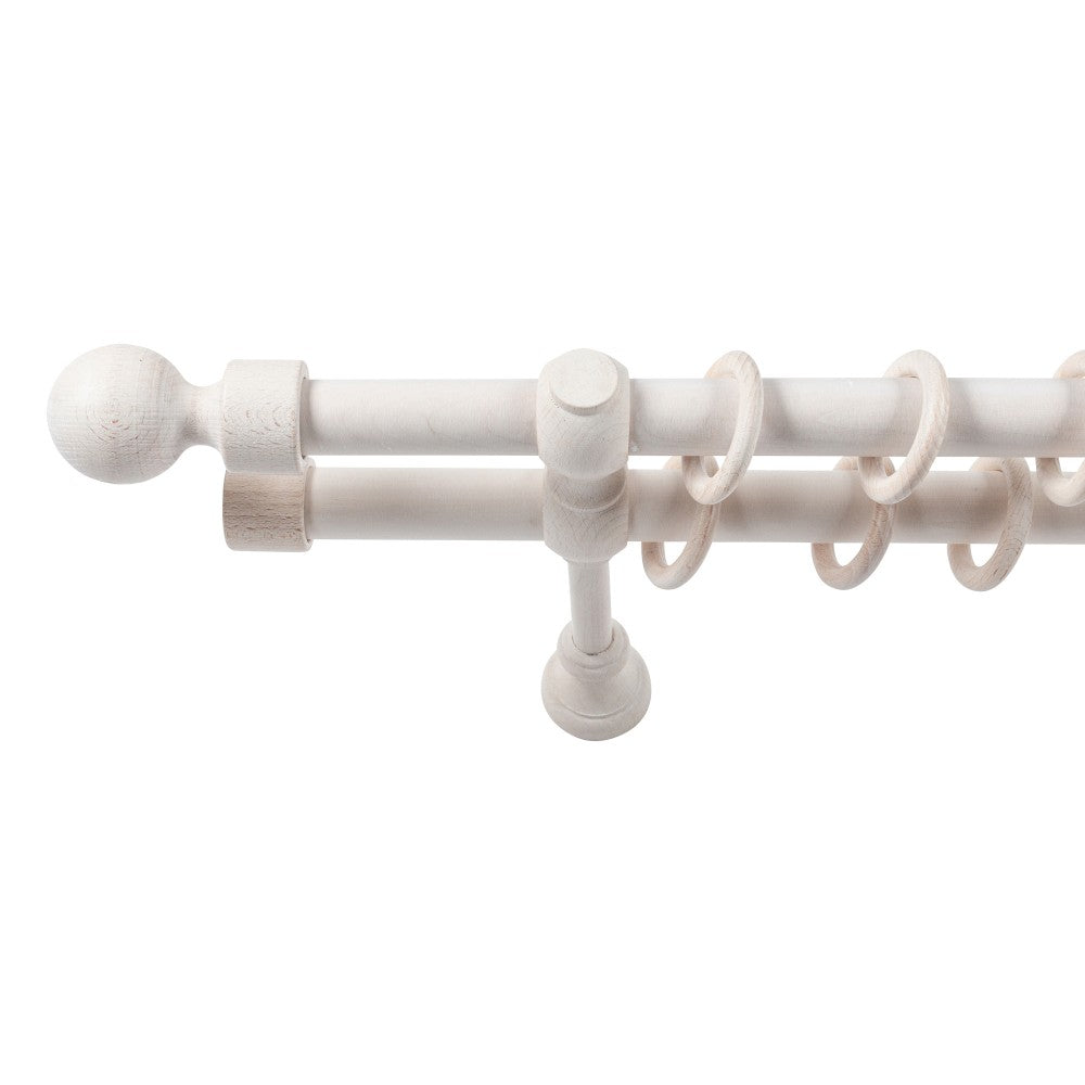 Galerie dubla lemn masiv Giro, nuanta alb-antic, 260 cm - KIT COMPLET