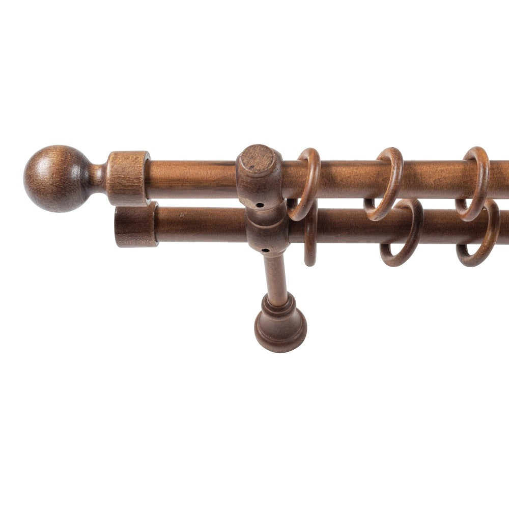 Galerie dubla lemn masiv Giro, nuanta nuc, 240 cm - KIT COMPLET