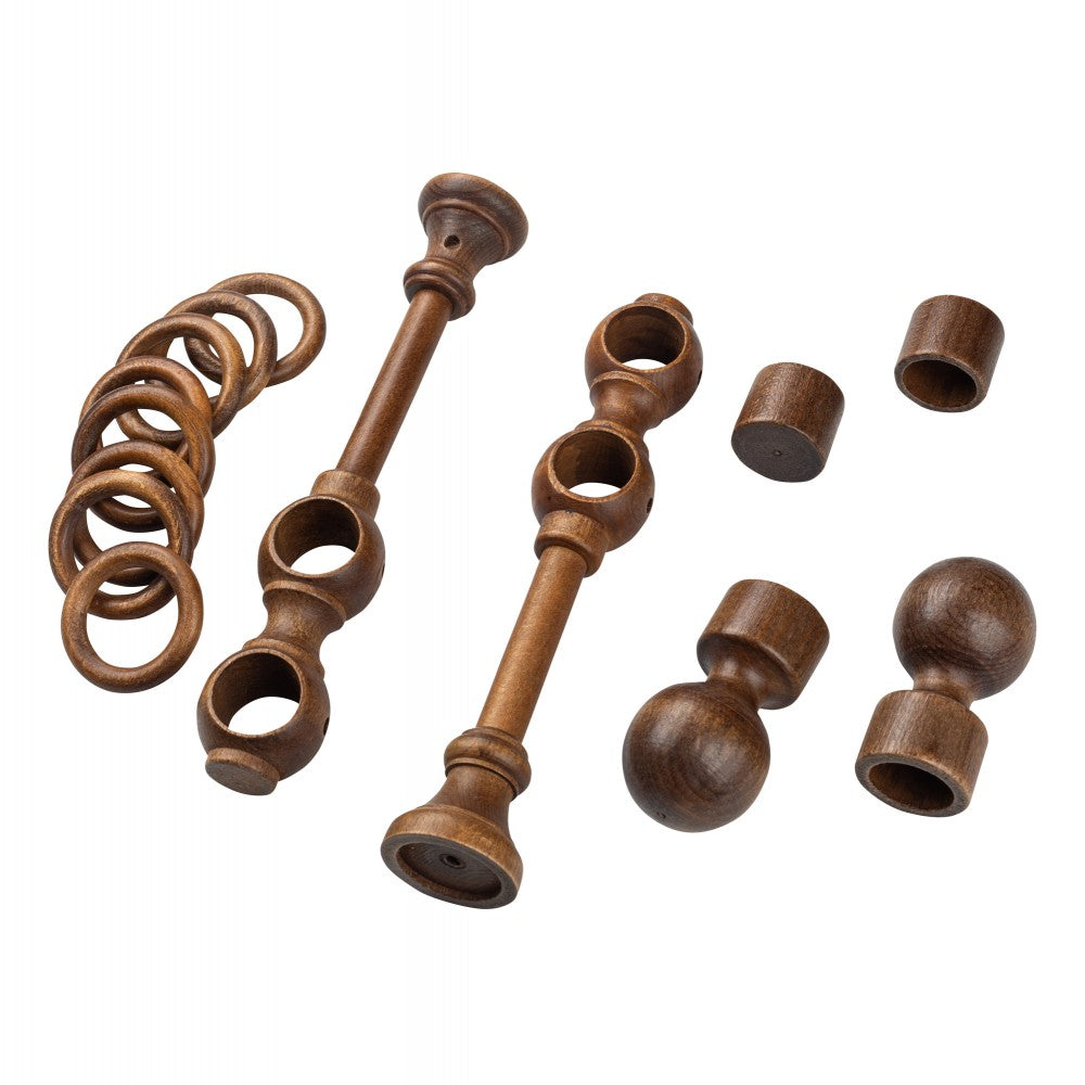 Galerie dubla lemn masiv Giro, nuanta nuc, 240 cm - KIT COMPLET