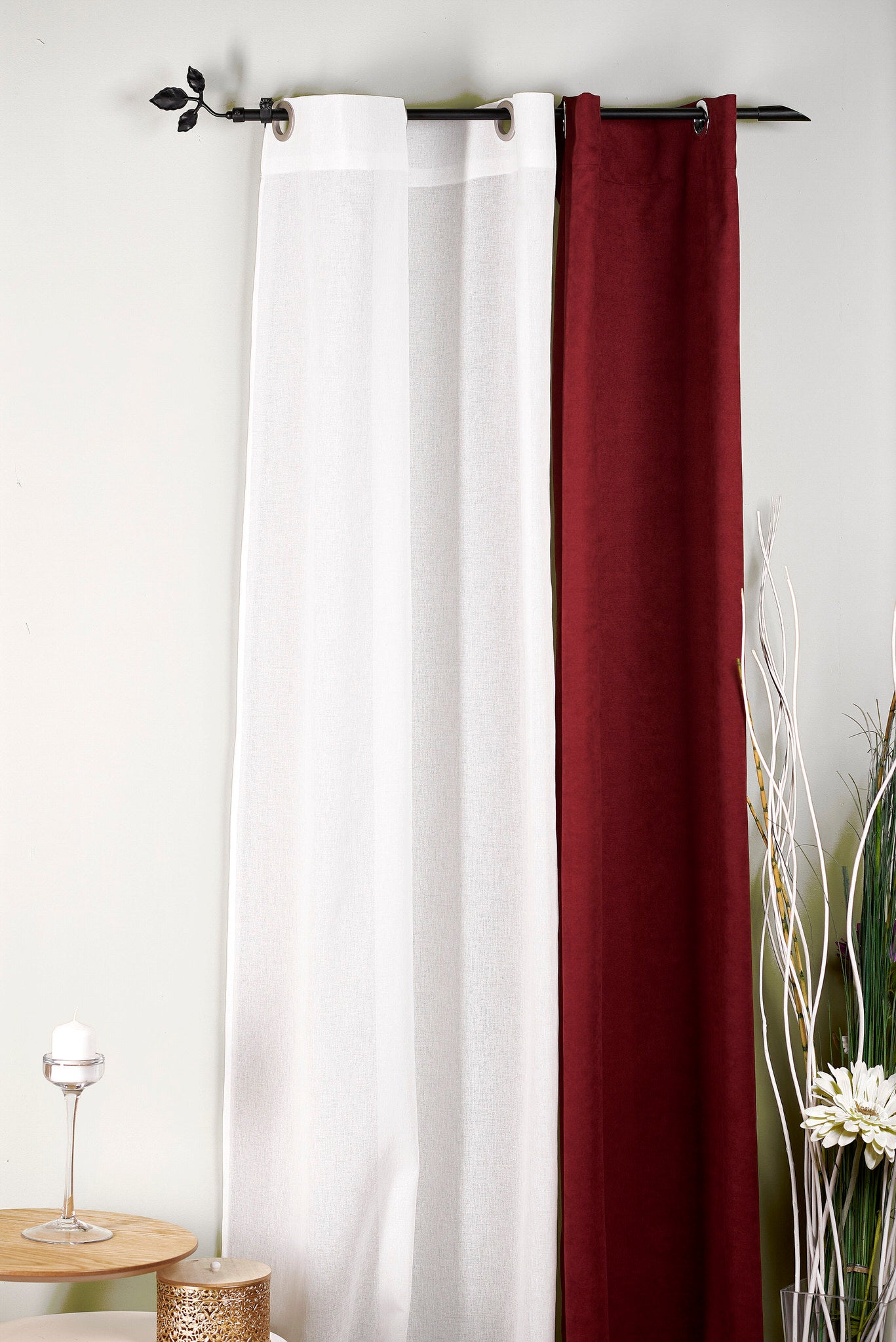 Madras 15 drapery, burgundy - cherry red, matte, textured