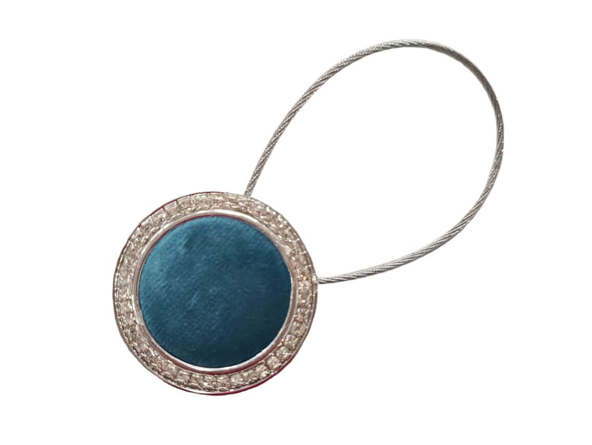 Velvet 809 decorative magnet with cord for hanging curtains and drapes, turquoise, metallic