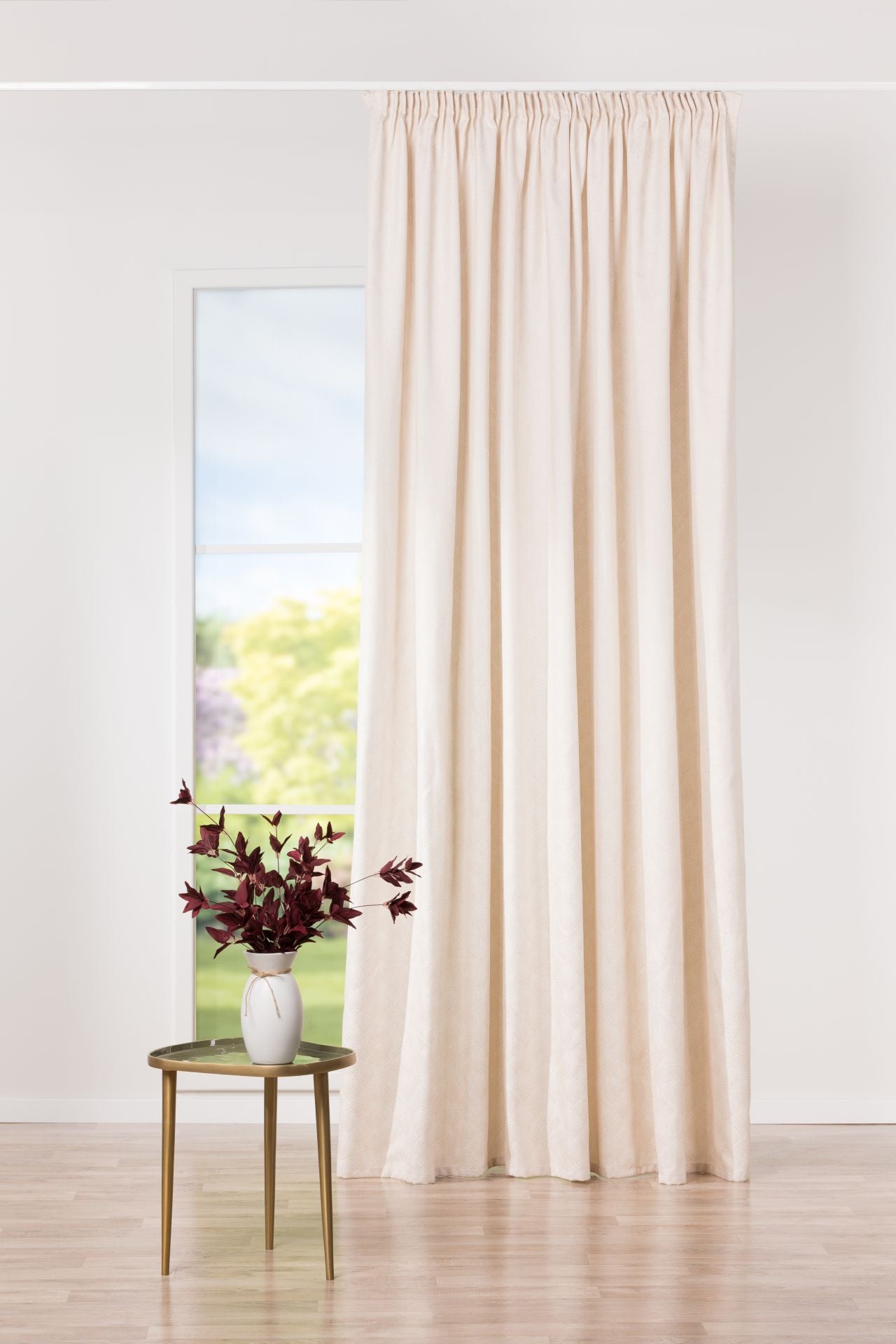 Paco V1 curtain, made of recycled material, cream, small geometric pattern