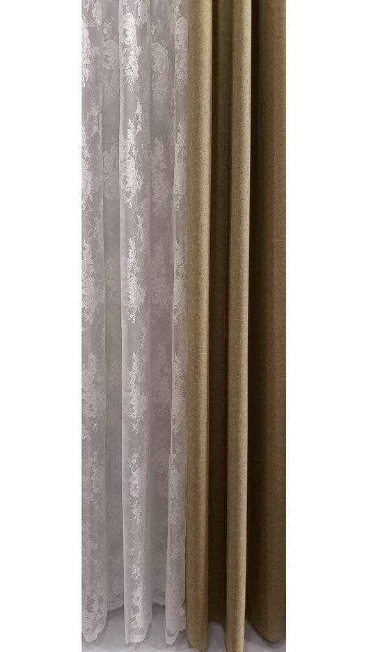 Perdea albă 80176/02, tull cu broderie model floral trandafiri albi