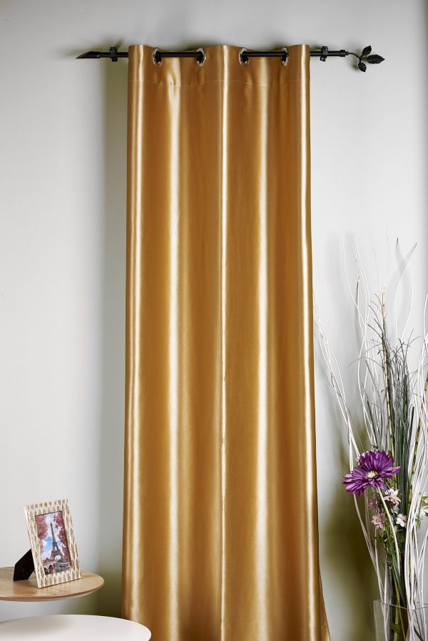 Pierrot 18 drapery, gold, 100% blackout with gold sides, one matte and one glossy, luxury drapery