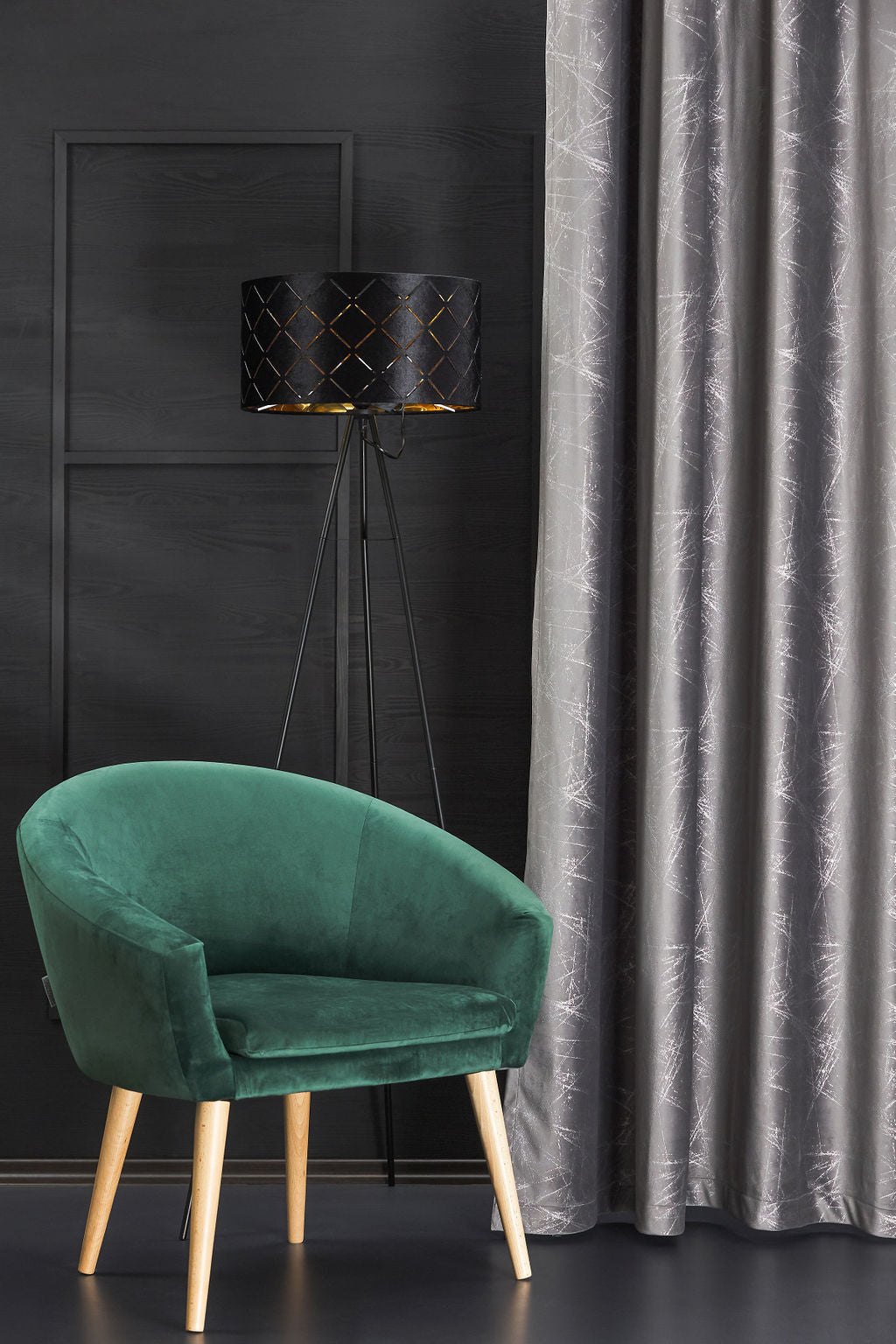 Draperie Ruben 44, catifea, gri cu inserții argintii