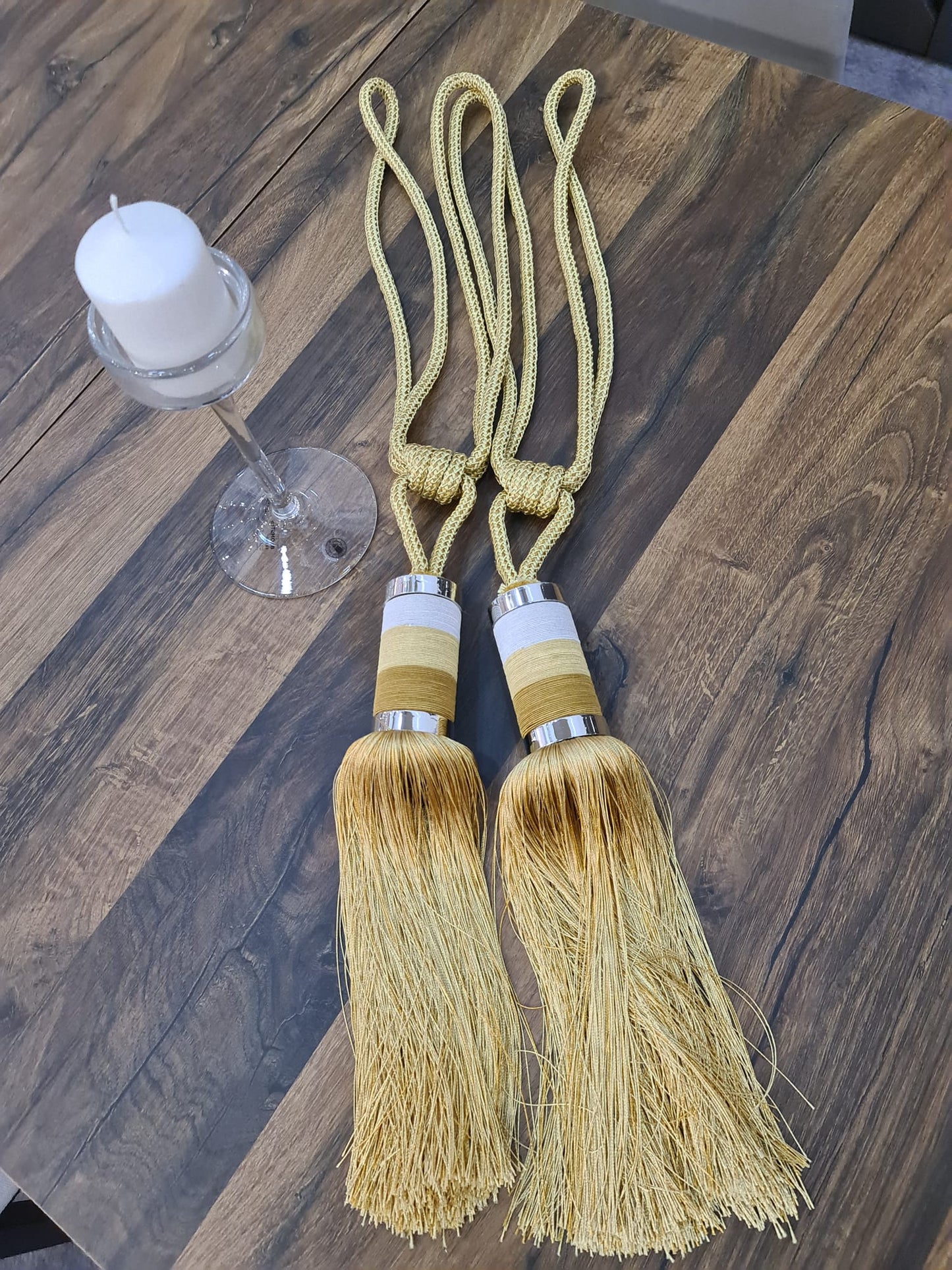 Canaf Gold, decorative tassel with cord for curtains and drapes, yellow, white and cream, in gradients, 80 cm