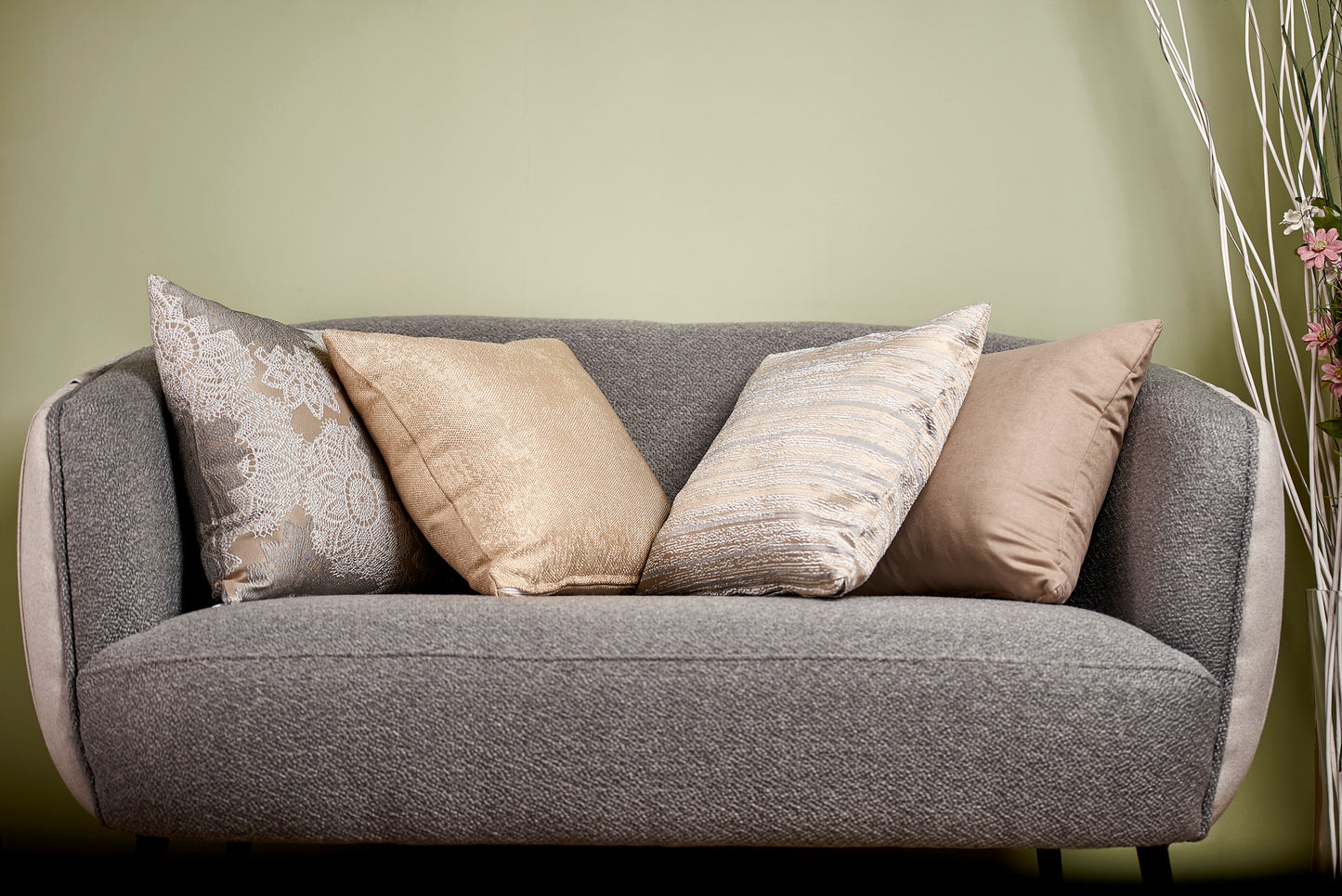 Set 4 fețe pernă – Husă pernă decorativă 40×40, tafta texturată, auriu, bej, gri perlat, maro