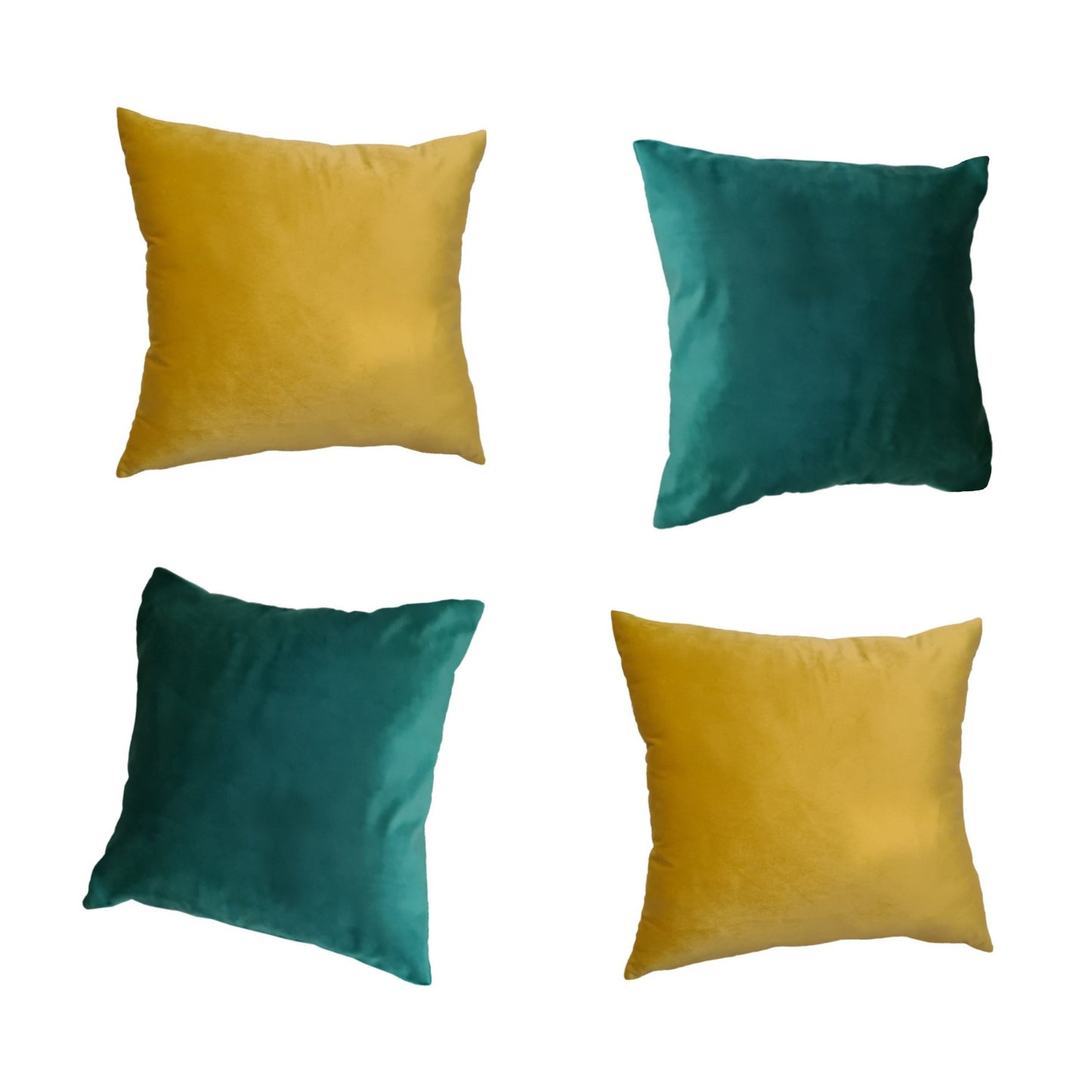 Set 4 perne decorative cu burduf Velvet 773 și Velvet 35, catifea, 40×40 cm, galben și verde smarald