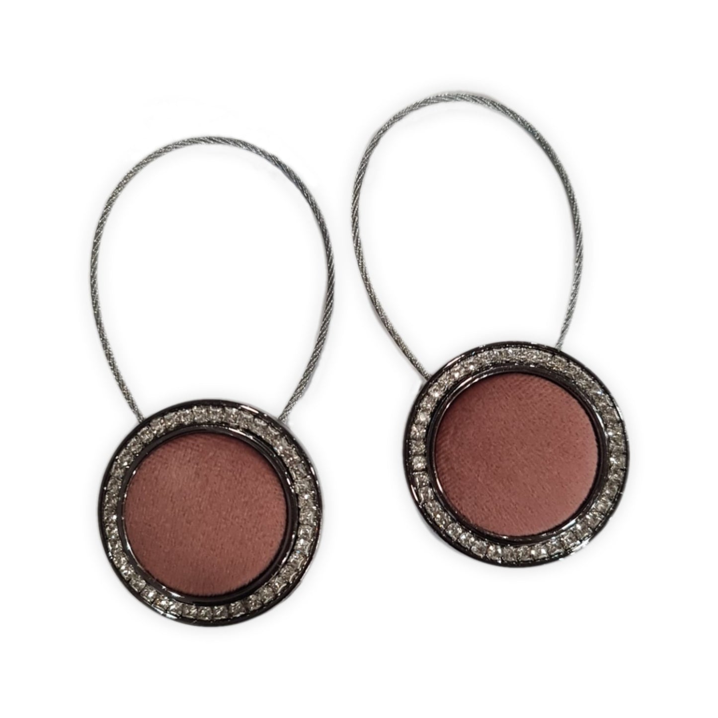Velvet 19 decorative magnet set with cord for hanging curtains and drapes, powder pink, metallic, 2 pieces