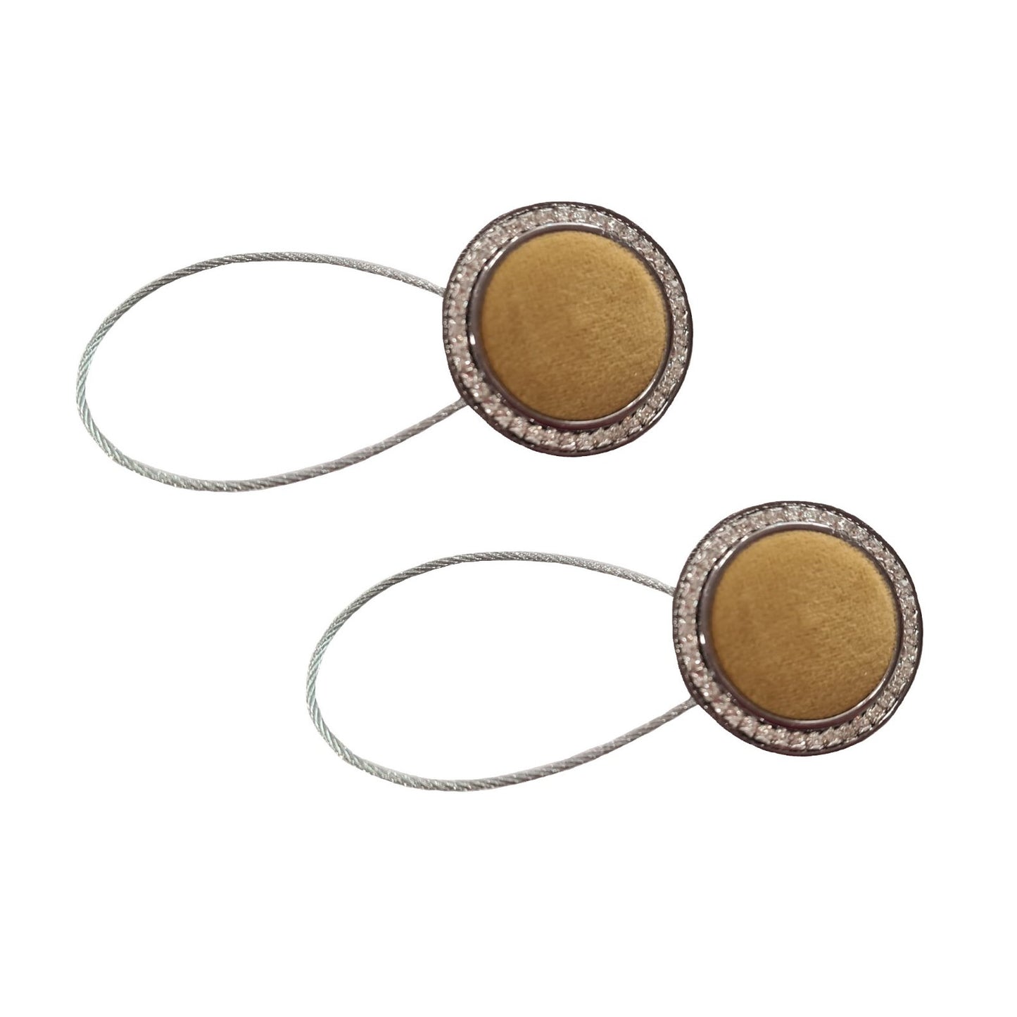 Velvet 224 decorative magnet set with cord for hanging curtains and drapes, mustard yellow, metallic, 2 pieces