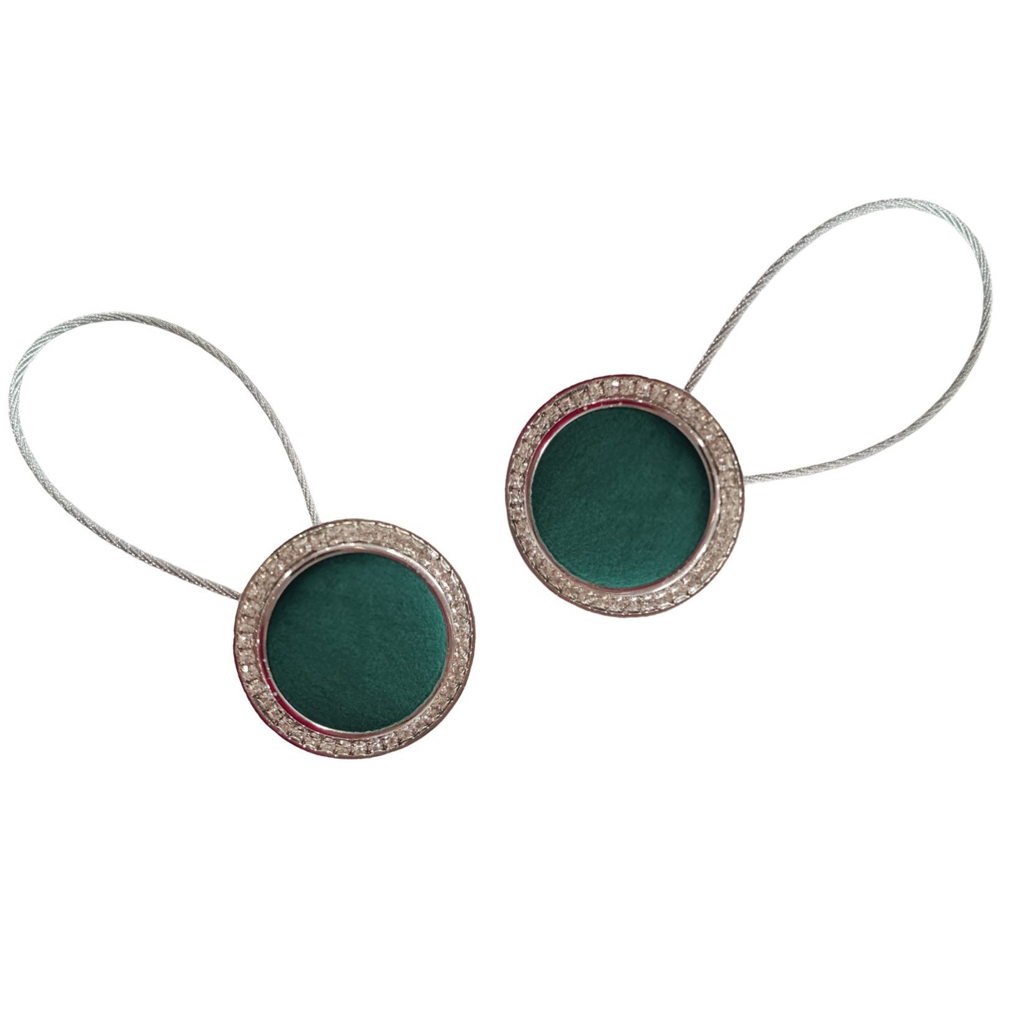 Velvet 35 decorative magnet set with cord for hanging curtains and drapes, emerald green, metallic, 2 pieces