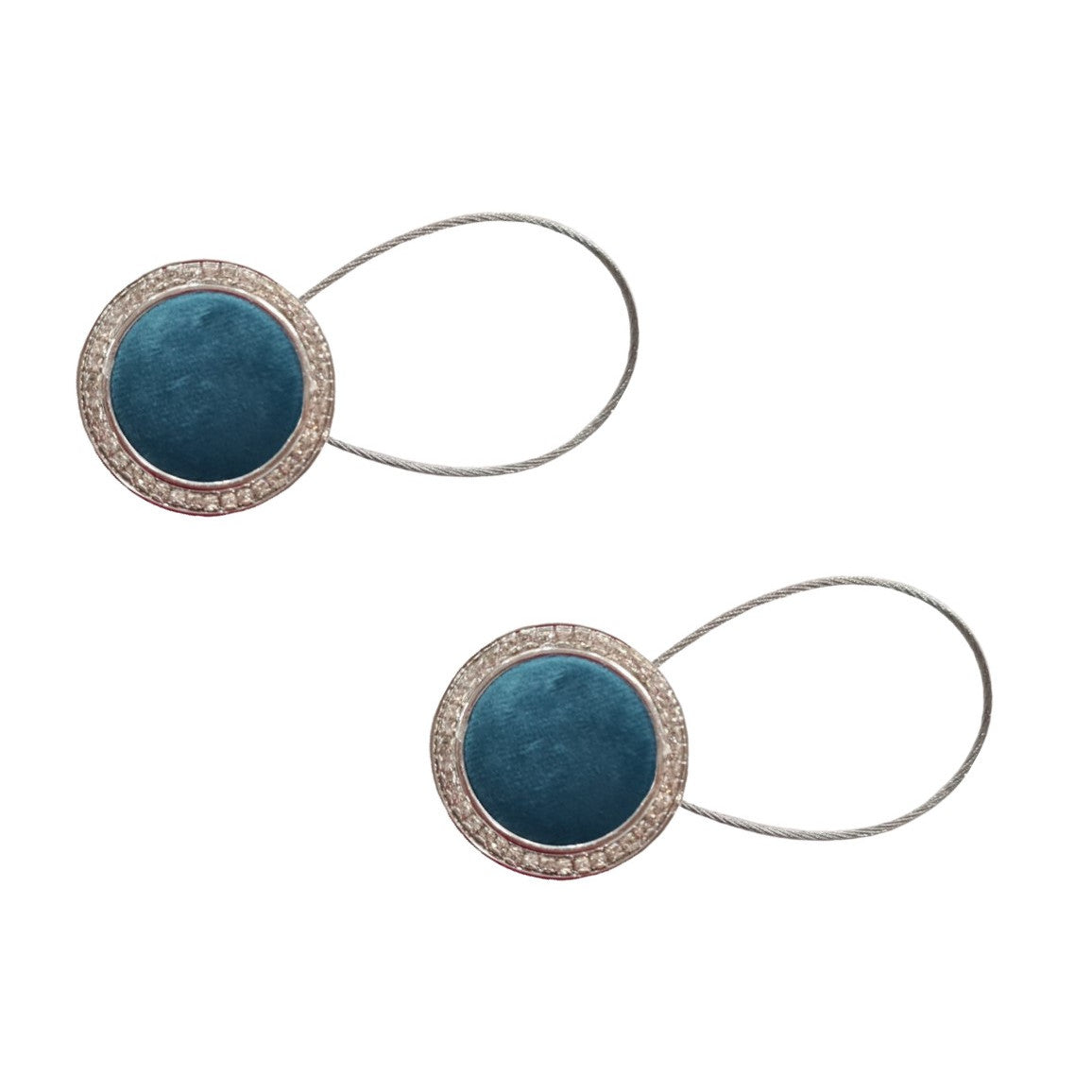 Velvet 809 decorative magnet set with cord for hanging curtains and drapes, turquoise, metallic, 2 pieces