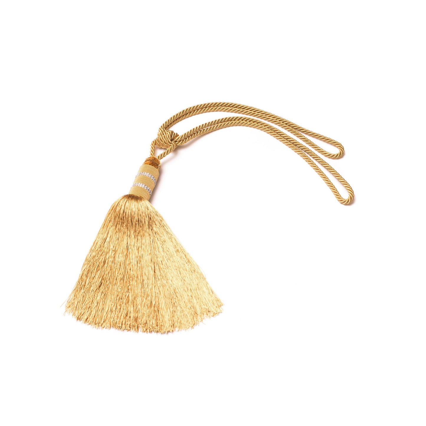 Ciucure decorativ cu șnur pentru perdele și draperii, Canaf Crystal, cu două șiruri de cristale